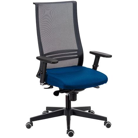 Chaise de bureau August bleu - dossier maille - mécanisme synchrone - avec accoudoirs 3D - Maxiburo (1/5)