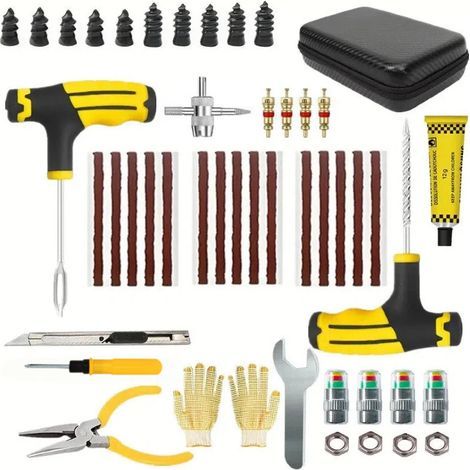 Kit de reparación de emergencia para neumáticos de coche (44 piezas) para coches, motos, vehículos eléctricos y neumáticos sin cámara. (1/5)