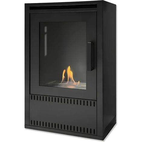 Stufa a Bioetanolo Ventilata 3 kW in Acciaio Nero con Bruciatore 1,5L
