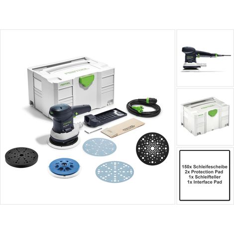 Festool ETS 150/5 EQ-Plus Ponceuse excentrique 310 W 150 mm + 150x disque de ponçage + 2x Protection Pad + plateau de ponçage+ Interface Pad + systainer (1/5)