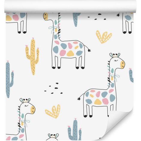 Papier peint coloré à motifs de girafes et de cactus pour salon et chambre, 50 x 1000 cm (1/5)