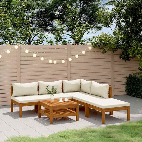Salon de jardin 6 pcs Ensemble Table et Chaise de Jardin - avec coussin crème Bois d'acacia solide BV723349 - BonneVie (1/5)