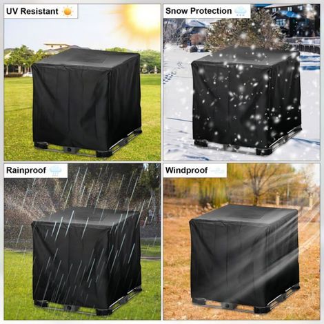Bâche Cuve IBC 1000L Fermeture Glissière 116x100x120cm Noir, Protection Anti-UV Poussière Étanche Récupérateur Eau Pluie Cuneary (1/4)