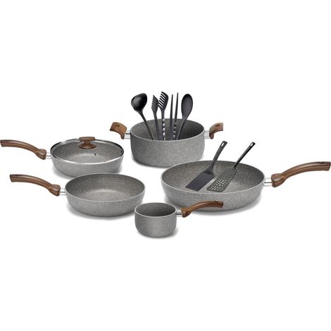 Batteria di Pentole 12 Pezzi in Alluminio Antiaderente Olympia Woody