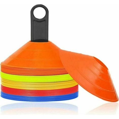 Lot de 50 Cônes marqueurs de sport avec support pour Entraînement au football, hockey, handball pour la coordination et l'agilité. (1/4)