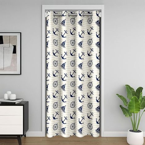Rideau de porte avec ancre nautique, 86 x 203 cm, bateaux à voiliers, boussole, pour extérieur, aventure, marine, chambre à coucher - 86L X 203H cm (1 Panneaux) (1/5)