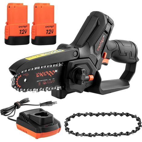 Mini Tronçonneuse sur Batterie CS-12 12V - Élagueuse avec Guide de 12 cm, Coupe 10 cm, Tension de Chaîne sans Outil - Par Dnipro-M (1/5)