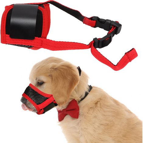 Muselière Chien Rouge Réglable Maille Respirante Anti-Morsure Confortable pour Boire et Respirer Facile à Porter (1/4)