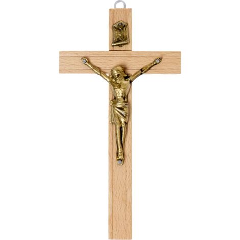 Croix suspendue en bois clair, 8 x 15 cm, fraisée (1/3)