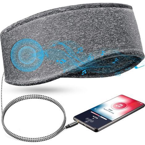 Bandeau de voyage musical confortable gris filaire jack 3,5mm haut-parleurs fins bandeau sommeil extensible doux (1/5)