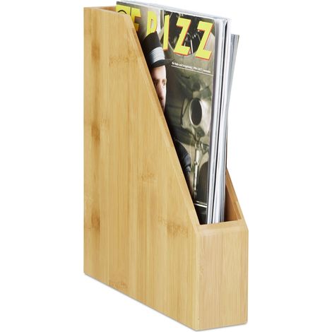 Relaxdays Standing Bamboo File Sorter, Lovely Natural Grain, Paper Storage, Magazine and Letter Rack, A4, Natural
