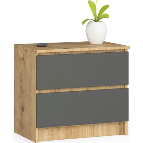 Nachttisch AKORD K60 in der Farbe Eiche Artisan mit 2 Schubladen Front Graphitgrau B60 x H55 x T40 cm (1/4)