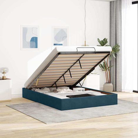 Cadre de lit ottoman avec rangement 140 x 200 cm en velours bleu foncé, sans matelas - PANGIVO (1/5)