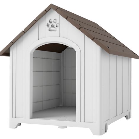 PawHut Cuccia Cani in PP con Tetto Inclinato e Prese d'Aria Grigio Chiaro (1/5)