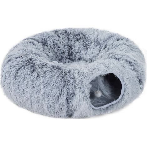 Tunnel per gatti 3 in 1 in peluche, pieghevole, cuscino, grigio chiaro (1/4)