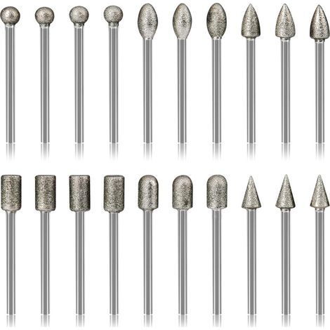 Ensemble de Fraises Diamantées pour Sculpture, Kits de polissage 20 PCS Accessoires d’outils rotatifs Tige 3mm pour Gravure,Sable fin 150 (1/5)