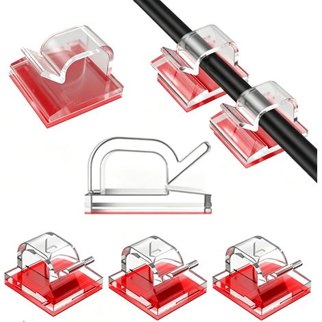 50 Pcs Clear Cable Holder Self Adhesive Reusable Cable Management Cable Holder Adhesive No Drilling Cable Holder for Desk,Car,Wall and String Lights,Cable Guide (1/5)