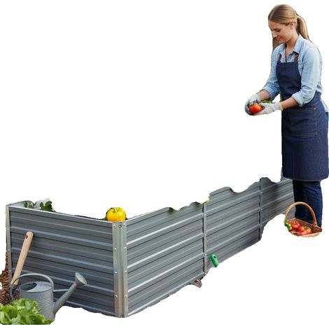 Cama de jardín, acero galvanizado duradero, diseño de fondo abierto, verde militar (1/2)