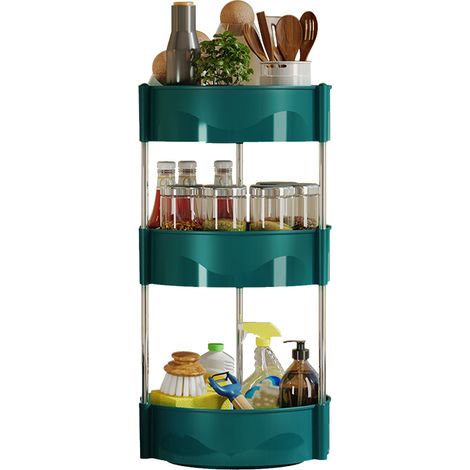 Étagères à épices rotatives à trois niveaux, boîte de rangement multifonctionnelle pour épices de cuisine, verte