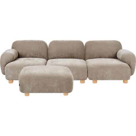 Sofá modular de 3 plazas de tela con otomana patas de madera repelente al agua moderno beige Amli