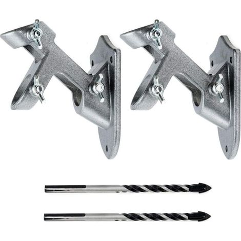 2 Supports mât drapeau aluminium 2 positions, antirouille, diam. int. 1", extérieur (vent), 2 perceuses incluses (noir) (1/5)