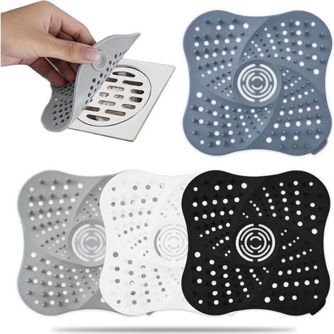 Lot de 4 crépines d'évier en TPR dimensions 13 x 13 x 2 cm avec protection anti obstruction pour baignoire et douche (1/5)