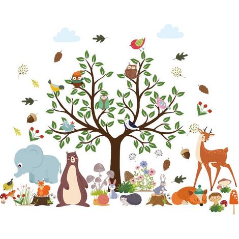 Stickers Muraux Animaux Forêt Arbre Animaux Autocollants Muraux Mural Stickers Ours Renard pour Chambre Enfants Bébé Pépinière (1/5)