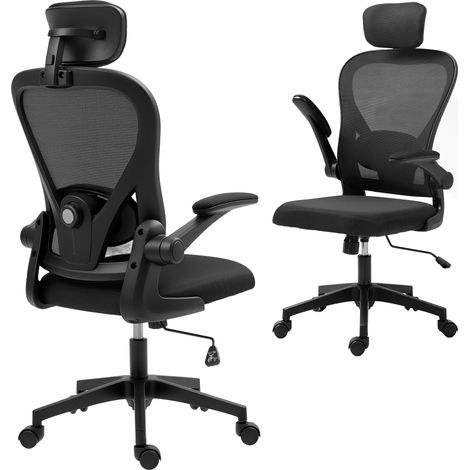 Chaise de bureau ergonomique noire avec accoudoirs relevables, soutien lombaire et réglages pour télétravail confortable (1/5)