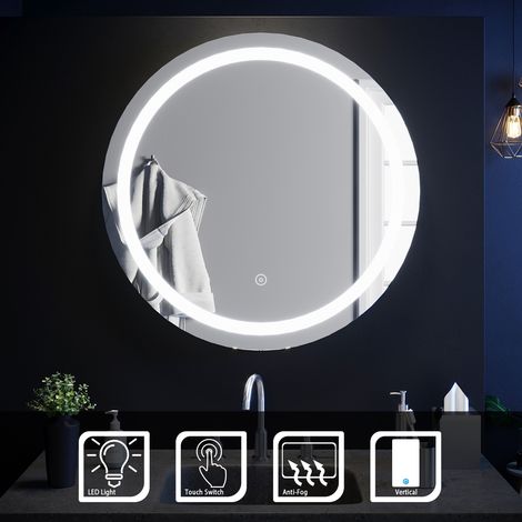 ELEGANT 800 x 800mm Round Illuminated LED Bathroom Mirror Touch Sensor + Demister (1/4)