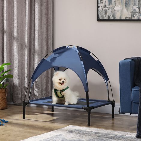 Panier pour animaux avec auvent. Panier pour chien. Pliable. Résistant aux intempéries. Bleu.