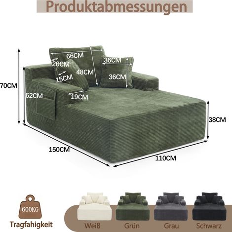 Un canapé confortable en velours côtelé – aucun assemblage requis, avec des coussins de dossier et d'assise moelleux et des poches latérales pour ranger les télécommandes et les téléphones portables – (1/4)