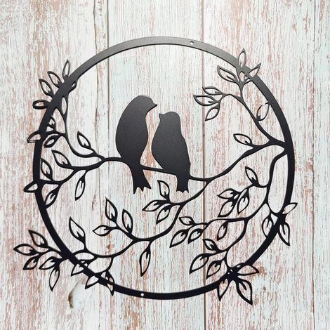 GROOFOO Art Mural en Métal, Décoration Murale Ronde en métal, Décoration Murale en Fer Forgé Silhouette Oiseau Art Déco, Convient pour Salon, Jardin, Chambre (1/5)
