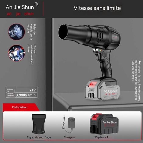 Souffleur turbo sans fil professionnel, moteur sans balais haute puissance. Version luxe avec tube de soufflage, batterie 5 cellules, pack complet 1 batterie + 1 chargeur, multi-usage domestique et in (1/4)