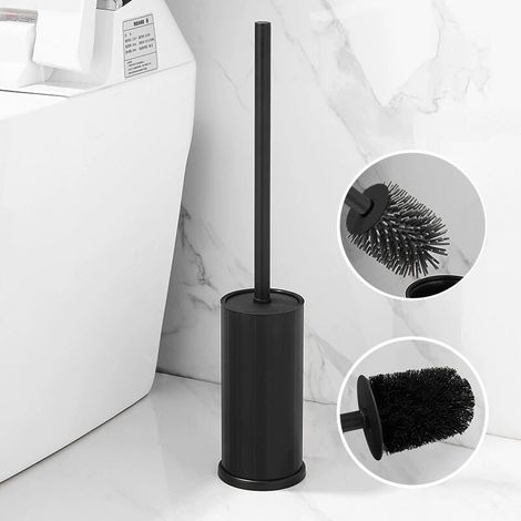 Brosse Toilettes Acier Inoxydable 304 Avec Support Seau Long Design Rond Pour Salle De Bain Noir (1/4)