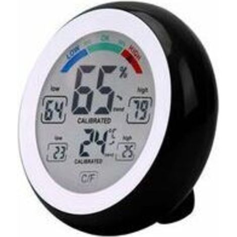Wireless Indoor Outdoor Electronic Thermometer-Hygrometer, Round Touchscreen LCD Display, Weather Station Tester, 3305F Black (1/5)