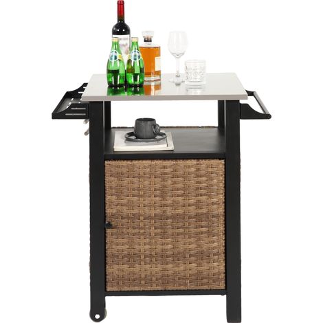 Meuble de cuisine extérieure desserte à roulettes avec rangement, tablette extensible en acier inoxydable, 1 porte, coloris brun pour patio et jardin  CHICFURN (1/5)