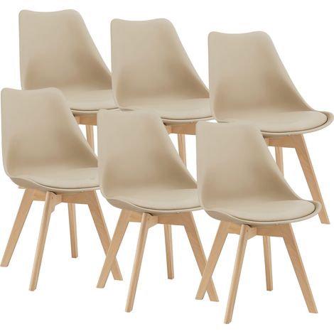 Set 6 sedie per sala da pranzo in ecopelle faggio beige 030006777