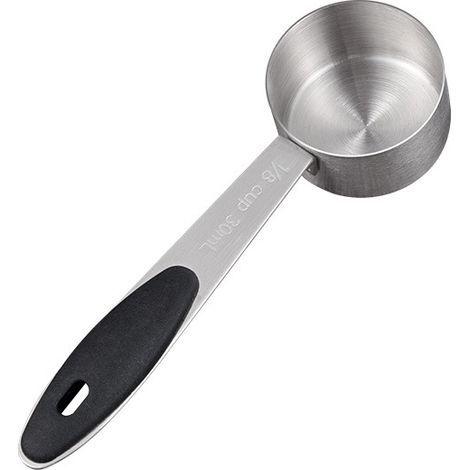 Sollbry Lot de 2 Cuillères Doseuses de Café 30ml,1/8 Tasse de Cuillère à thé,Cuillère à Café en Acier Inoxydable de 30 Ml Avec Manche en Silicone Noir,Cuillère à Mesurer le café de 30 Ml (1/5)