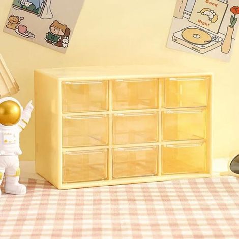 Bardusch - BOITE DE RANGEMENT - Organisateur de bureau 9 tiroirs, boîte de rangement murale transparente à compartiments - Jaune (1/4)