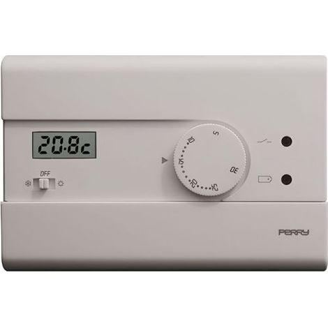 PERRY Termostato digitale 3V serie “SLIM” con comando EST/OFF/INV colore bianco - 1TPTE402/B