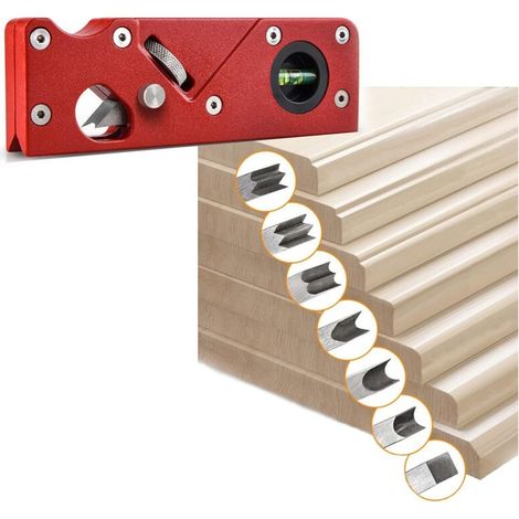 Rabot d'angle pour le travail du bois,biseau manuel de 45 degrés,Outil daplatissement de coin de bord de menuiserie,pour chanfreiner et couper le bois,Outil de bricolage- rouge + tête de coupe 7PCS GR