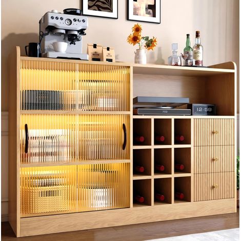 CHICFURN Credenza contenitore 120 cm in truciolare legno naturale vetro LED portabottiglie (1/5)