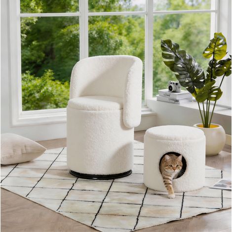 Sillón barril tapizado giratorio 360° con compartimento, blanco, REDOM (1/5)