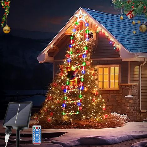 2M/6.56FT Pere Noel Exterieur Lumineux, 124LEDs Deco Noel Exterieur Lumineuse avec 8 Modes, Solaire Décoration Noël Extérieur pour Intérieur Extérieur Fenêtre Jardin Maison Mur (1/5)
