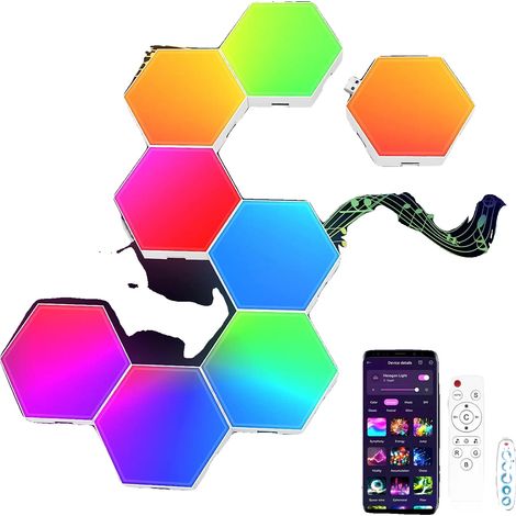 Applique esagonali da parete, sincronizzazione musicale, design modulare fai-da-te, Hexagonal Light-b, 8 pezzi (1/2)