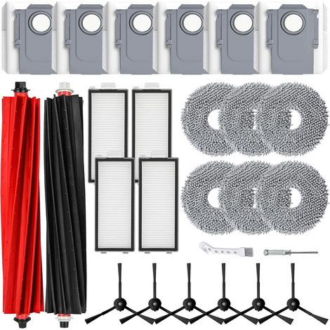 Kits d'accessoires pour Qrevo Master/Qrevo Slim Aspirateur, 1 Paire de Brosse Principale, 4 Filtres, 6 Sacs à poussière, 6 Serpillière, 6 Brosse Latérale (1/5)
