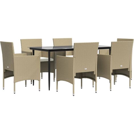 Cuscini per mobili da giardino per sala da pranzo 7 pezzi beige/nero 020014620