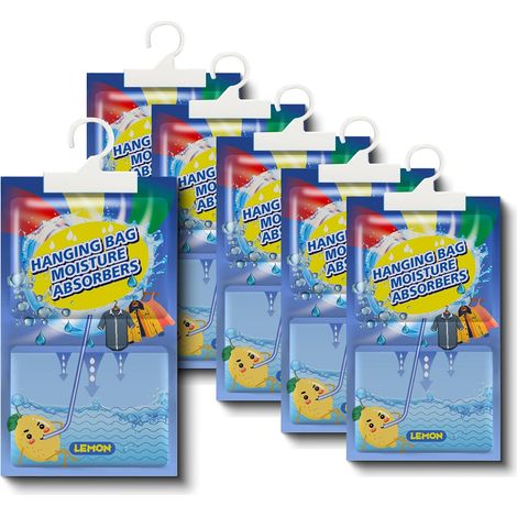 Déshumidificateur suspendu 5 x 100 g avec parfum, Sachets Anti Humidite, Sac déshumidification Suspendu Anti-Moisissure, Absorbeur d'Humidité Placard pour Armoire, Cuisine, Chambre, Salle de Bain (1/5)
