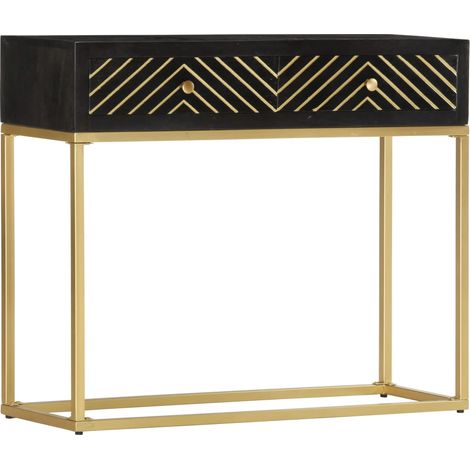 Console Table Black and Gold 90x30x75 cm Solid Mango Wood vidaXL (1/5)