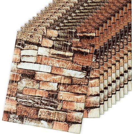 Lot de 10 panneaux muraux adhésifs en mousse imitation brique 3D, 35 x 38,5 cm. (1/4)